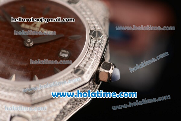 Audemars Piguet Royal Oak Ladies Swiss Quartz Steel/Diamond Case with Brown Rubber Bracelet and Brown Dial - 1:1 Original - Click Image to Close